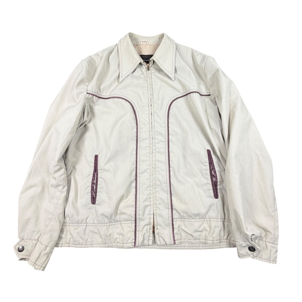 Towncraft JCPenney 1970s Mens Jacket Vintage Western Disco Beige Purple 46R